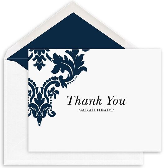 Damask Scroll Thank You Folded Note Cards